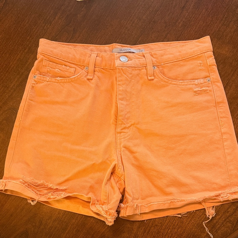 Hudson Jeans Orange Distressed Denim Cutoff Shorts Size 29